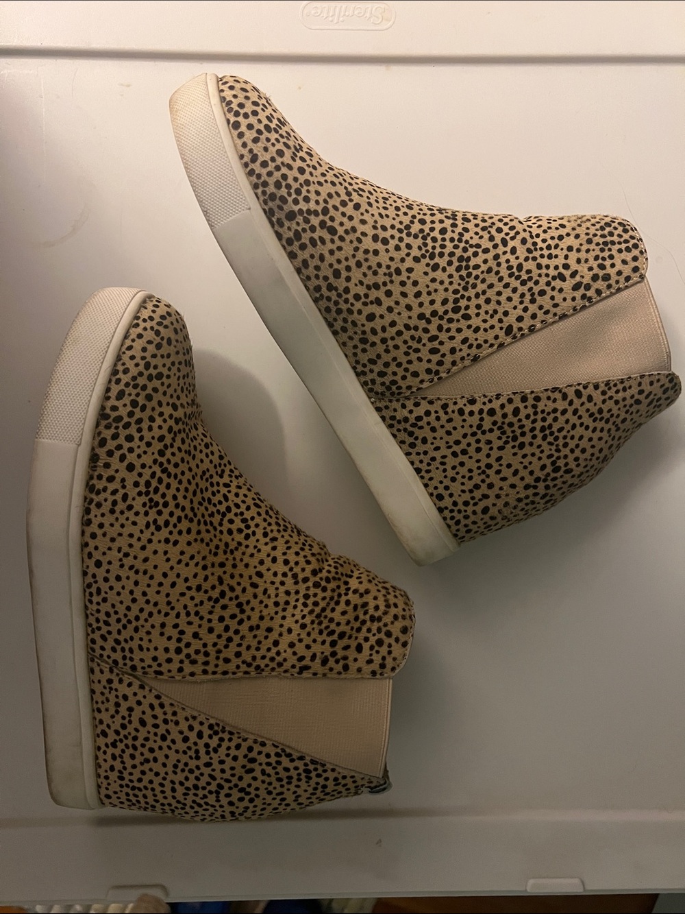 Leopard Print Hidden Wedge Sneakers - Beige